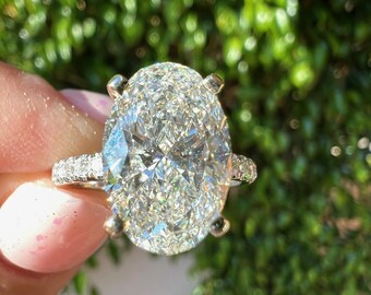 Oval F Colorless VS1 Lab Grown CVD Diamond Ring Hidden Halo IGI Certified Engagement Wedding