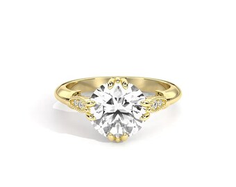 F Colorless Round VS1 Lab Diamond Ring 14k Engagement Wedding White Bright Pave Unique *IGI Certified*