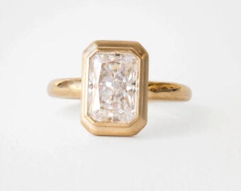 Matte Finished Tiered Bezel Radiant Diamond Ring Radiant Solitaire Style Engagement Wedding