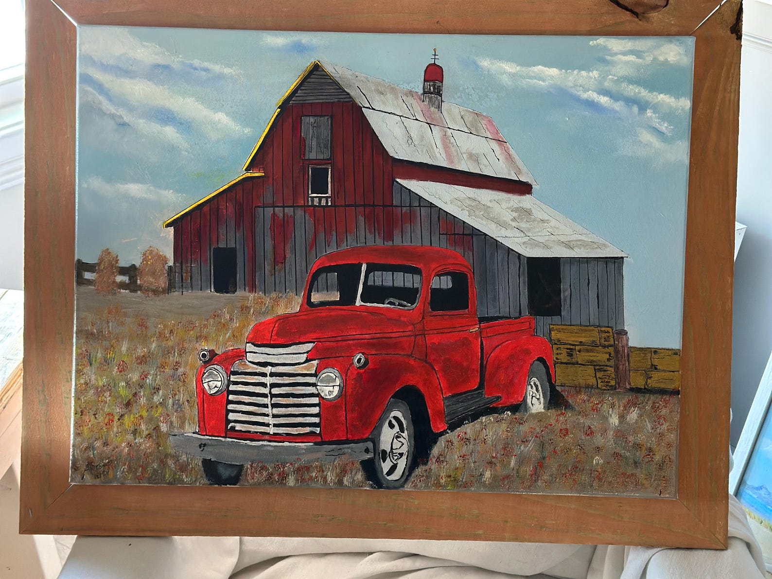Original Oil Painting of Red Barn Truck - Etsy