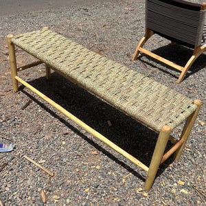 Entryway bench, Bedroom Bench, Moroccan bench with palm leaf cord, boho bench, Natural stool, bench in solid wood and natural weaving