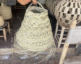 Lámpara colgante de paja tejida a mano: lámpara de araña bohemia marroquí