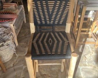 Handmade Moroccan Bar Stool with Backrest: Laurel Wood Kitchen Counter Stool