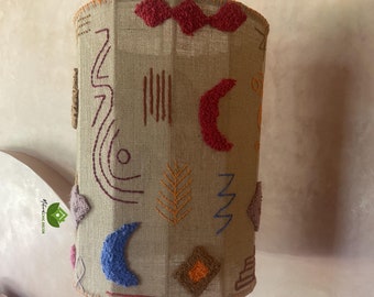 Handmade Moroccan Pendant Light: Burlap Linen Lamp Shade