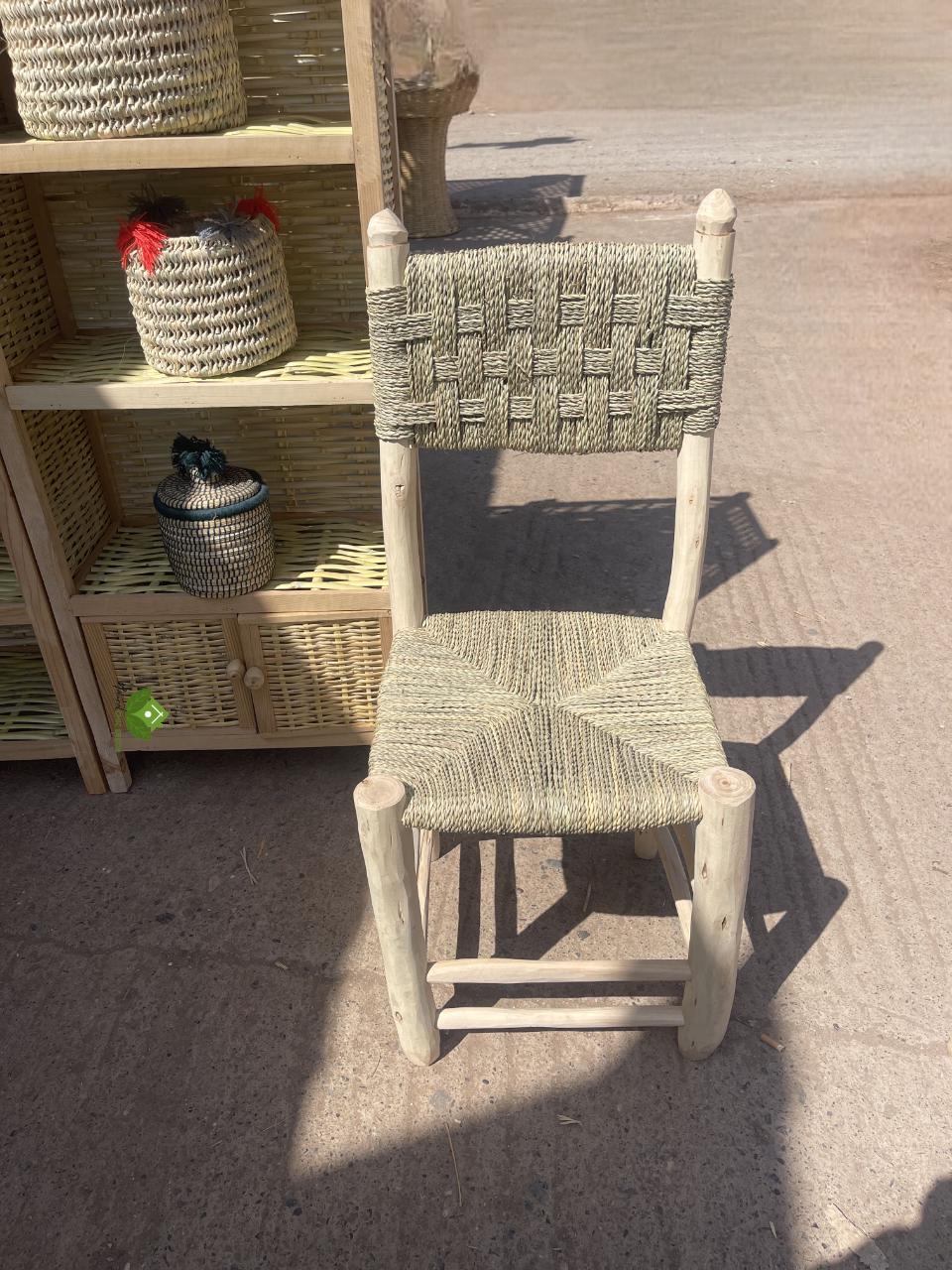 Moroccan Wooden Chair With Palm Leaf Cord - Etsy