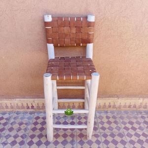 Moroccan stool bar with backrest, counter stool with backs, handmade wood bar stools, bar gifts, furniture living room, Bar stool with backs