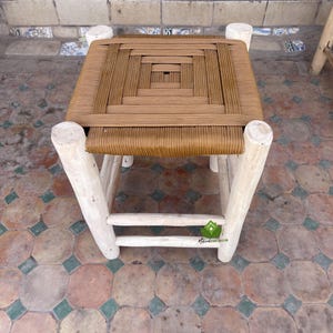 Stool made of wood, Moroccan handmade stool braided rope weaving seat, Natural wood chair, interior decoration, Moroccan craftsmanship