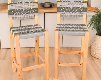 Handmade Rope & Wood Counter Chair – Moroccan Bar Stool – Rustic Boho High Seating
