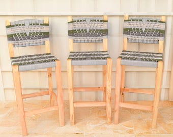 Handmade Moroccan Laurel Wood Bar Stool with Backrest