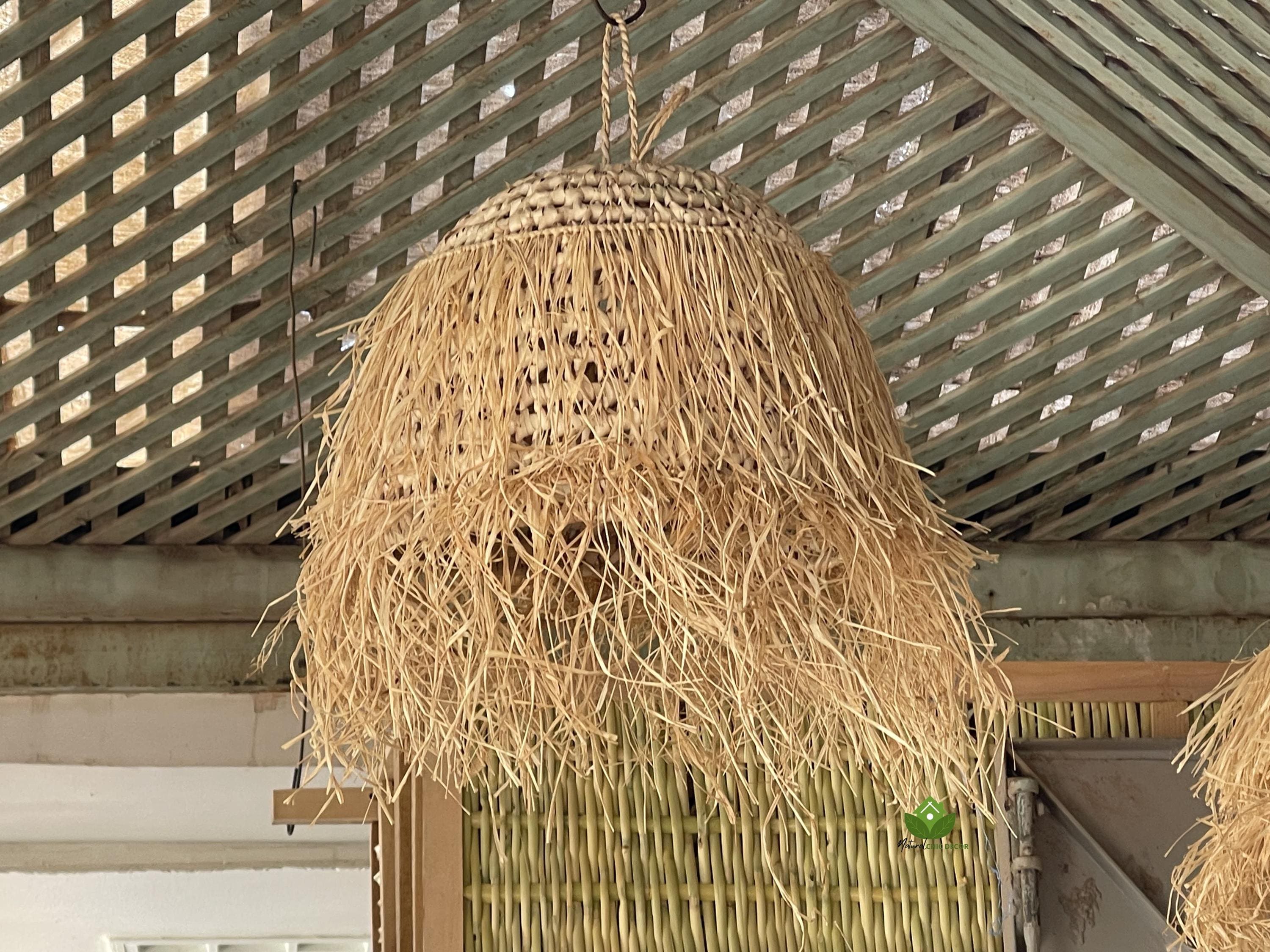 Raffia Pendant Light: Moroccan Boho Decor, Natural Fiber Lamp