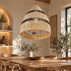 Handmade Raffia Pendant Light: Bohemian Lampshade, Boho Home Decor