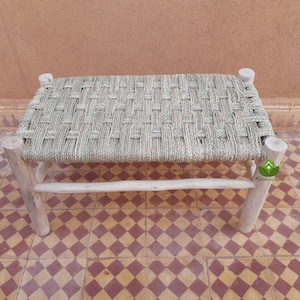 Entryway bench, Bedroom Bench, Moroccan bench with palm leaf cord, boho bench, Natural stool, bench in solid wood and natural weaving,