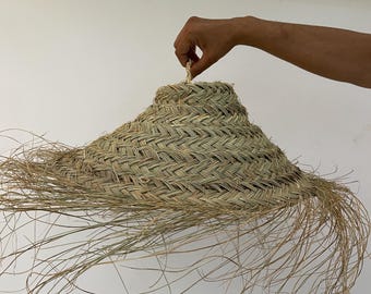 Lámpara colgante en forma de parasol de paja, pantalla de paja, iluminación marroquí