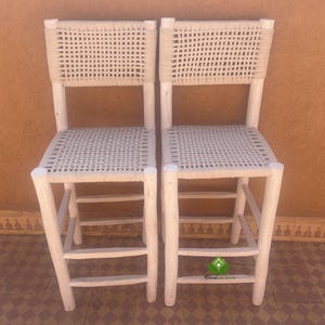 Moroccan stool bar with backrest, counter stool with backs, handmade wood bar stools, bar stool with backs, bar gifts, furniture living room