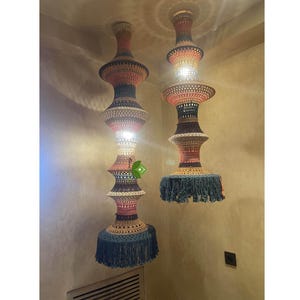 Macrame Pendant Light, Crochet lampshade , natural home decoration gift, Handmade suspension lamp, modern chandelier