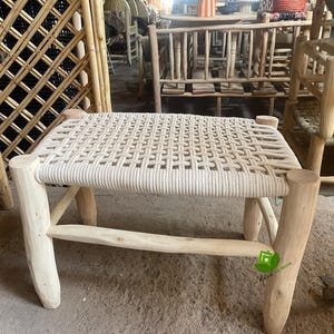 Entryway bench, boho bench, Natural stool, Moroccan bench with palm leaf cord, bench in solid wood and natural weaving