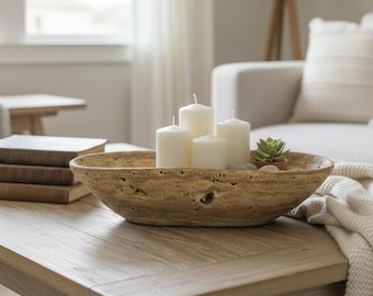 Handmade Travertine Bowl | Rustic Stone Fruit Bowl & Decorative Tray | Catch-all Travertine Bowl | Natural Stone Bowl | Kitchen Decor