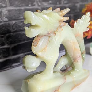 Handmade Onyx Dragon Carving: Natural Stone Feng Shui Sculpture