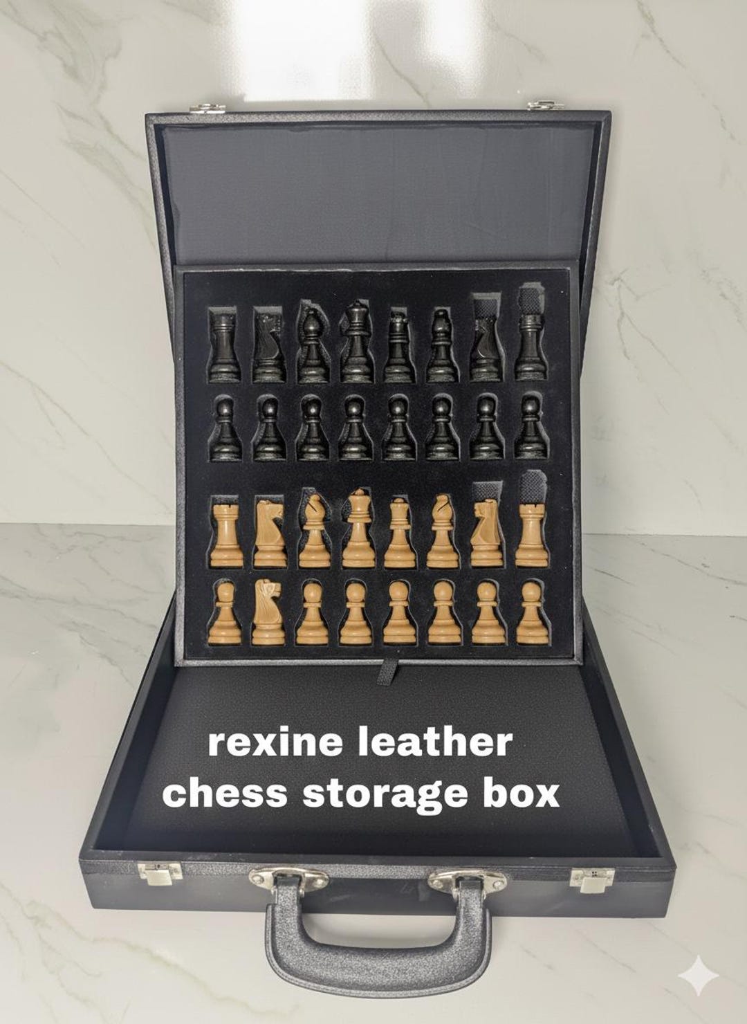 Premium Handmade Black Rexine Chess Set Box | Luxury Chess Storage Case ...