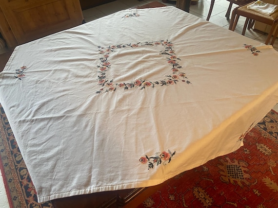 Hand embroidered square tablecloth