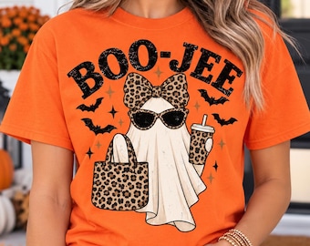 Boo-Jee Ghost Shirt with Cheetah Print, Duck Camo Ghosts TShirt, Checkered Ghost Crewneck, Halloween Sweatshirt for Fall Season Gifts