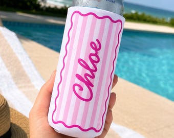 Stripe Custom Drink Can Coolers, Bridesmaid Gifts, Wedding Party Favors, Personalized Cozies, Gifts for Her, Slim or Regular Cozie with Name