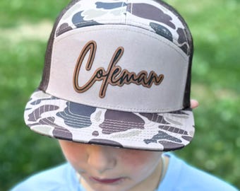 Custom Snapback Hat, Name Cutout Camo Hat, Personalized Gifts, Youth and Adult Hats, Richardson Trucker Hat, Hat for Kids, Gift for Boys