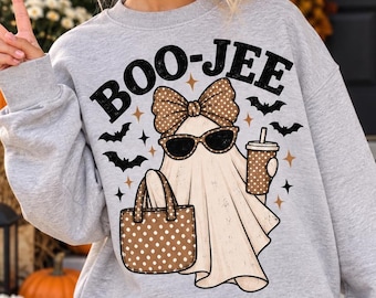 Boo-Jee Ghost Shirt with Polka Dot Camo Print, Duck Camo Ghosts TShirt, Checkered Ghost Crewneck, Halloween Sweatshirt for Fall Season Gifts