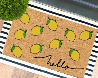 Hello Lemons Doormat, Porch Decor, Lemon Decor, Spring And Summer Decor, Welcome Doormat, Lemon Pattern Mat
