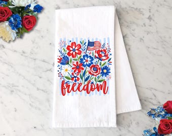 Freedom 4th of July Tea Towel, Blue Coquette Bow Kitchen Towel, Kitchen Decor, Patriotic Home Decor, Housewarming Gift, Hand Towel