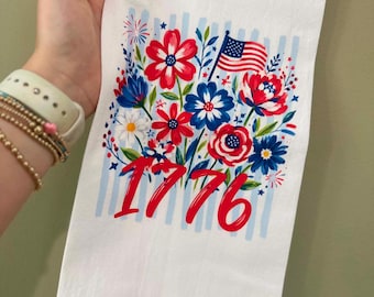 1776 4th of July Tea Towel, Blue Coquette Bow Kitchen Towel, Kitchen Decor, Patriotic Home Decor, Housewarming Gift, Hand Towel