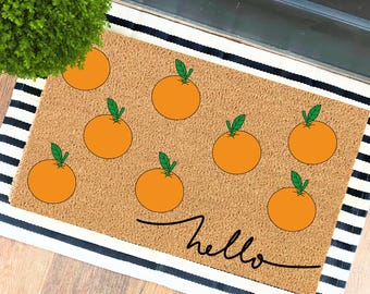 Hello Oranges Doormat, Porch Decor, Orange Decor, Spring And Summer Decor, Welcome Doormat, Orange Pattern Mat