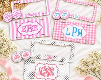Personalized License Plate & Car Coaster Set, Custom Monogram Car Tag, UV Printed Front Plate, Custom Car Accessories, Personalized Gift