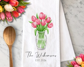 Custom Floral Tea Towels, Housewarming Gift, Spring Home Decor, Gift for Couples, New Home Gift, Kitchen Hand Towel, Personalized Gifts