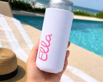 Slim or Regular Custom Drink Can Coolers, Bridesmaid Gifts, Wedding Party Favors, Personalized Cozies, Gifts for Her, Island Cozie with Name
