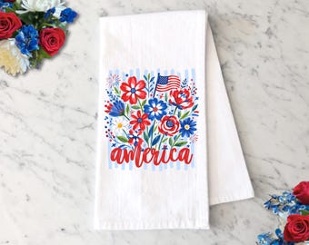 America 4th of July Tea Towel, Blue Coquette Bow Kitchen Towel, Kitchen Decor, Patriotic Home Decor, Housewarming Gift, Hand Towel