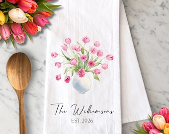 Custom Floral Tea Towels, Housewarming Gift, Spring Home Decor, Gift for Couples, New Home Gift, Kitchen Hand Towel, Personalized Gifts