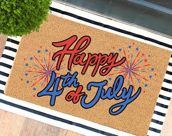Happy 4th of July Decor | 4th Of July Doormat | July 4th | Fireworks Decor | Outdoor Home Decor | Summer Doormat | Labor Day | Memorial Day