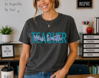 School Colors Teacher Shirt, Custom Teacher Gifts, Teacher T-Shirt, Back To School, Teacher Appreciation, Comfort Colors School Shirts