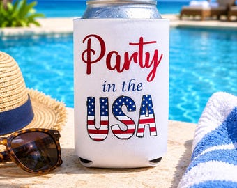 Party In The USA Drink Can Coolers, 4th of July, America 250 Party Favors, Patriotic Cozies, 4th of July Party, USA Drink Sleeve
