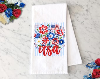 USA 4th of July Tea Towel, Blue Coquette Bow Kitchen Towel, Kitchen Decor, Patriotic Home Decor, Housewarming Gift, Hand Towel