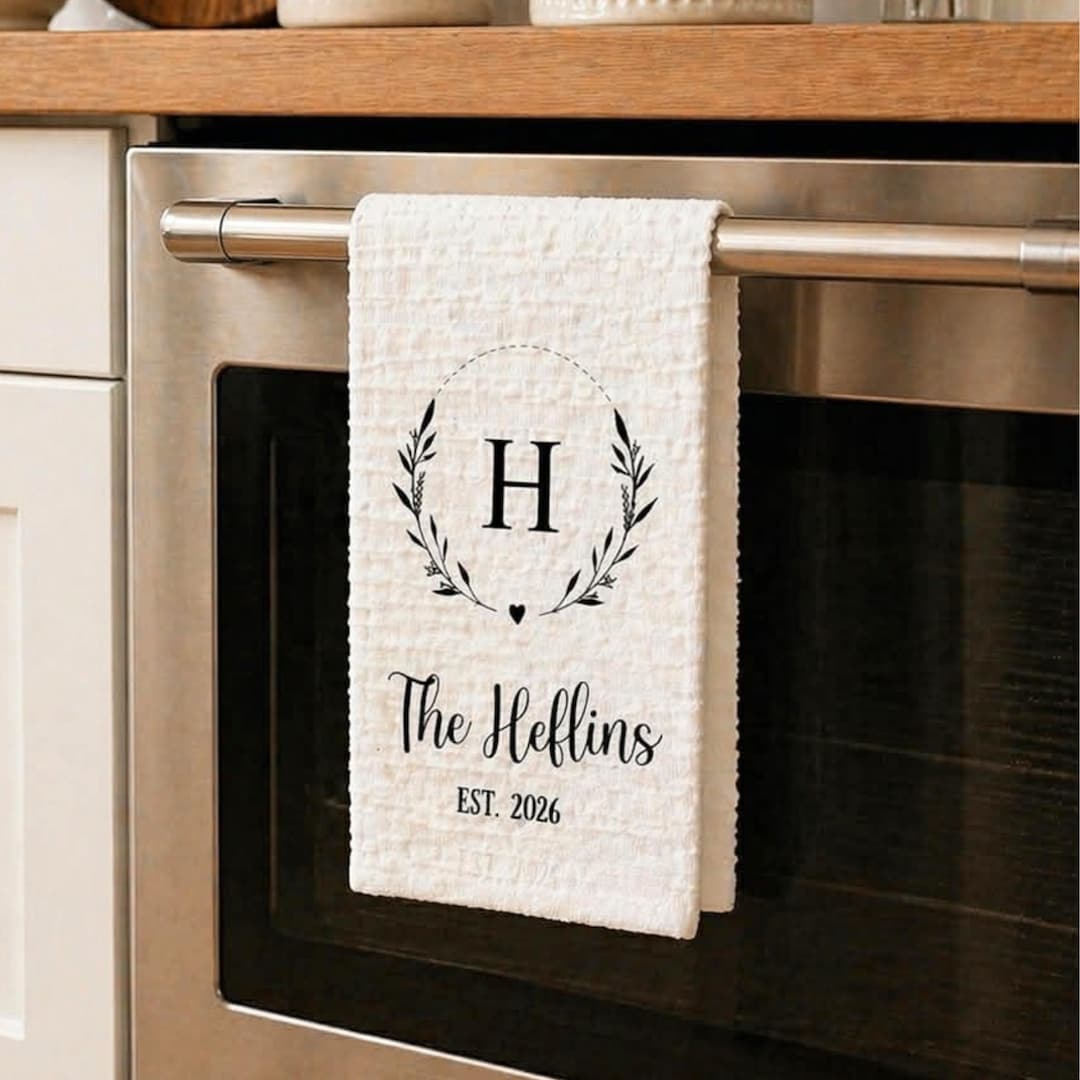 Custom Last Name Tea Towels, Housewarming Gift, New Home Decor, Gift for Couples, New Home Gift, Kitchen Hand Towel, Personalized Gifts