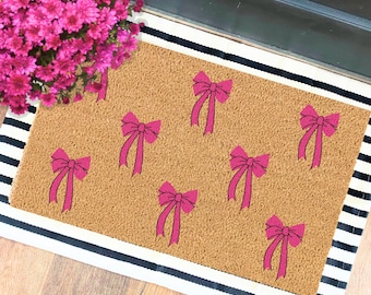 Coquette Bow Print Door Mat | Pink Bows Decor | Gift for Her | Bow Home Decor | Birthday Gift | Girl Gifts | Preppy Decor | Welcome Doormat