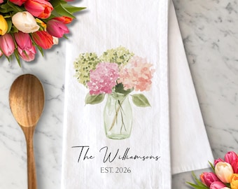 Custom Floral Tea Towels, Housewarming Gift, Spring Home Decor, Gift for Couples, New Home Gift, Kitchen Hand Towel, Personalized Gifts
