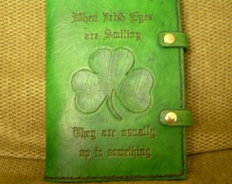 Genuine Leather Irish Shamrock Journal in Ireland Emerald Green