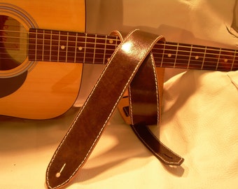 Deep Brown Genuine Leather 2" Guitar Strap "Rock Solid"