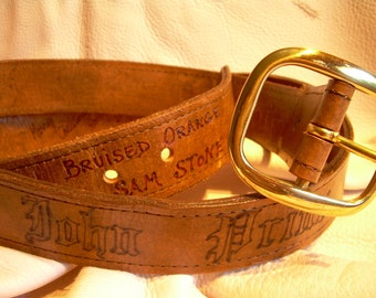 Genuine Leather Song Band Lyric Theme Belt John Prine CSN Metallica