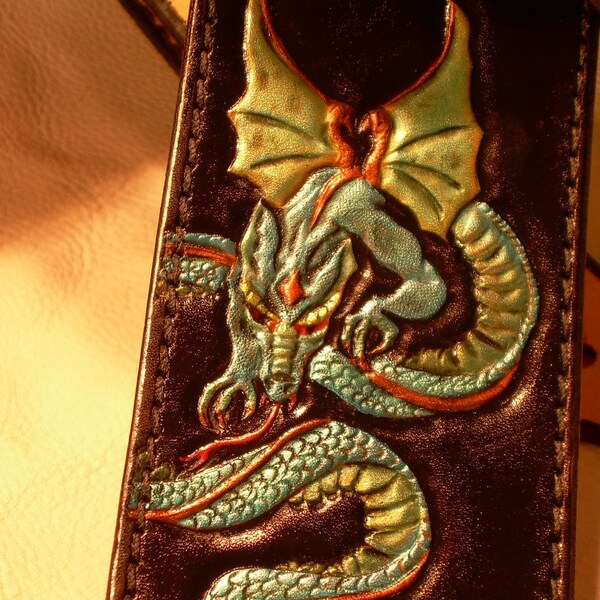 Genuine Leather Handmade Guitar Strap "Enter the Dragon"