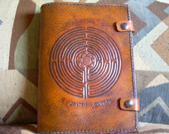 THE CHARTRES LABYRINTH-- Handcarved Leather Journal for Thirteen Reasons Why