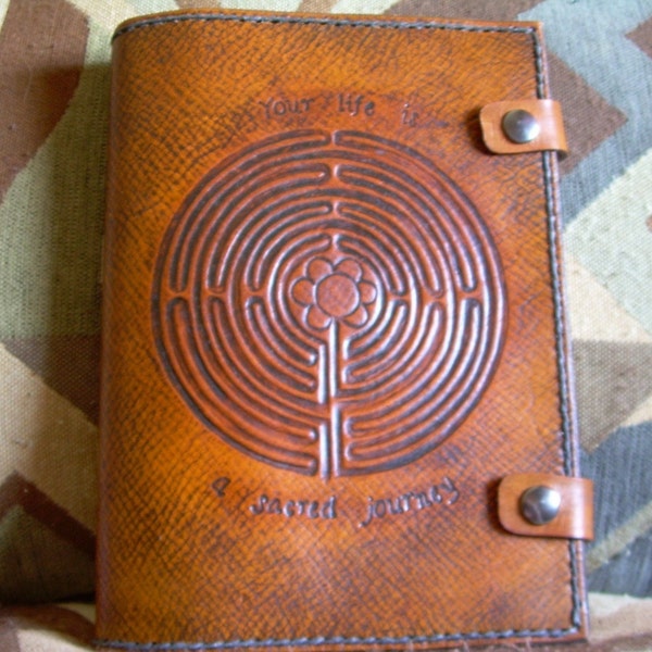 THE CHARTRES LABYRINTH-- Handcarved Leather Journal for Thirteen Reasons Why